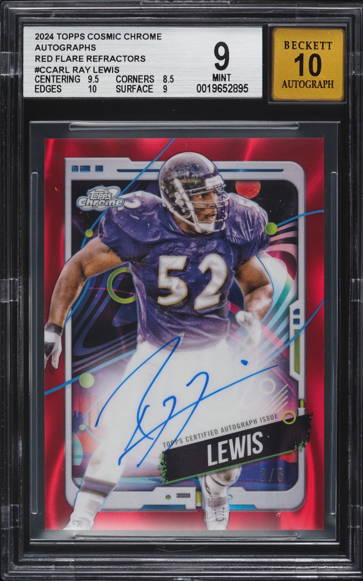2024 Topps Chrome Cosmic Red Flare Refractors Ray Lewis AUTO /5 #CCARL BGS 9 MINT