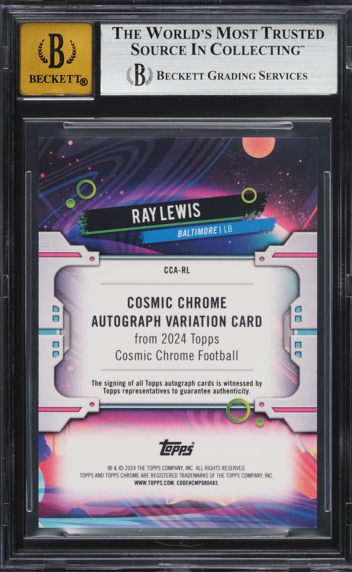 2024 Topps Chrome Cosmic Red Flare Refractors Ray Lewis AUTO /5 #CCARL BGS 9 MINT