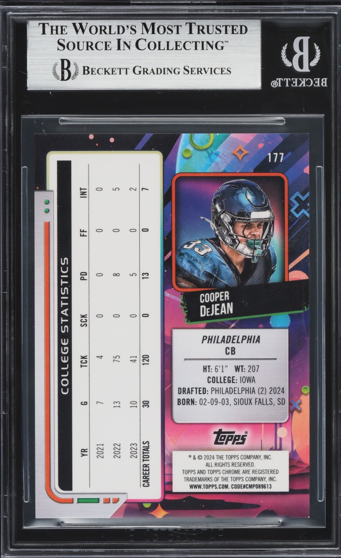 2024 Topps Cosmic Chrome Red Flare Refractors Cooper Dejean ROOKIE /5 #177 BGS 9 MINT