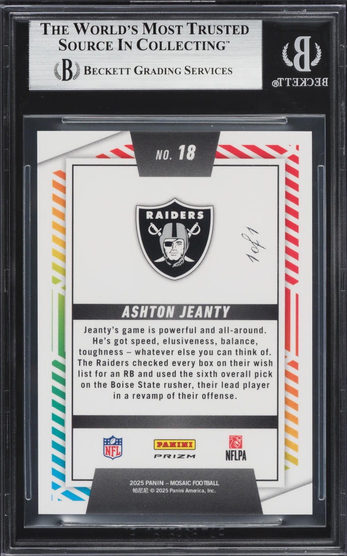 2025 Panini Mosaic Men Of Mastery Mosaic Black Ashton Jeanty ROOKIE 1/1 #18 BGS 9 MINT