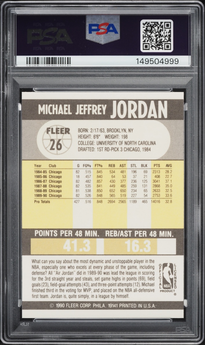 1990 Fleer Basketball Michael Jordan #26 PSA 10 GEM MINT