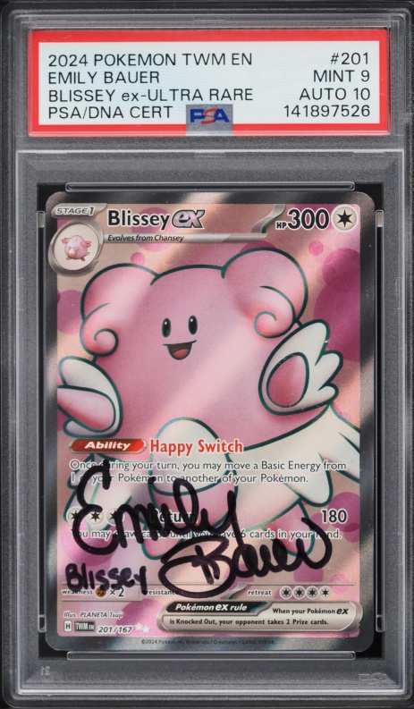 2024 Pokemon SV Twilight Masquerade Full Art Blissey Ex Emily Bauer AUTO DNA 10 #201 PSA 9 MINT
