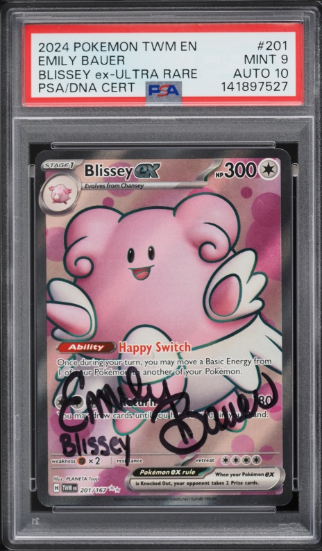 2024 Pokemon SV Twilight Masquerade Full Art Blissey Ex Emily Bauer AUTO DNA 10 #201 PSA 9 MINT
