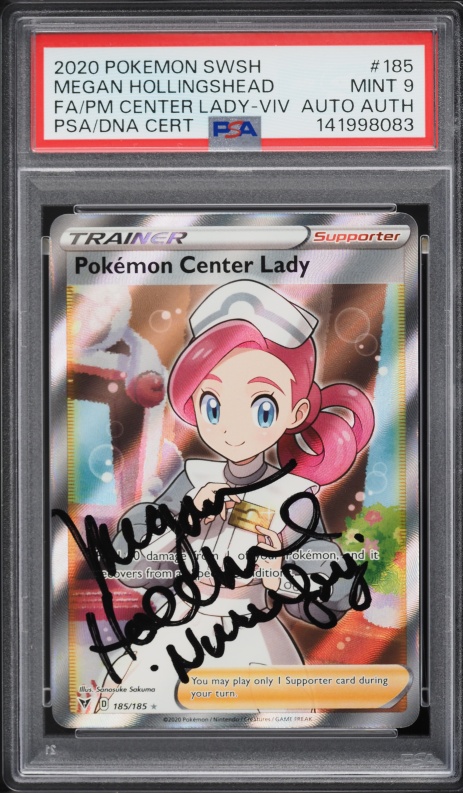 2020 Pokemon Sword & Shield Vivid Voltage Full Art Pokemon Center Lady AUTO #185 PSA 9 MINT