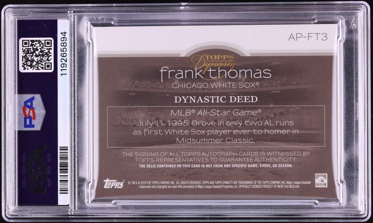 2018 Topps Dynasty Gold Frank Thomas PATCH AUTO 1/1 #FT3 PSA 9 MINT
