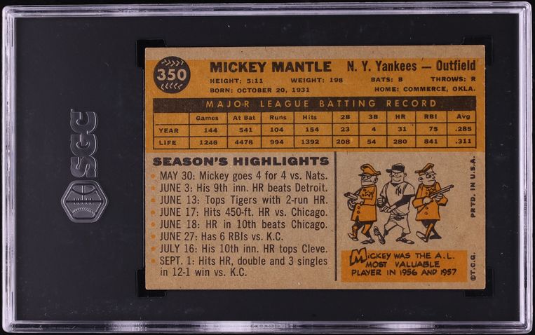 1960 Topps Mickey Mantle #350 SGC 6 EXMT