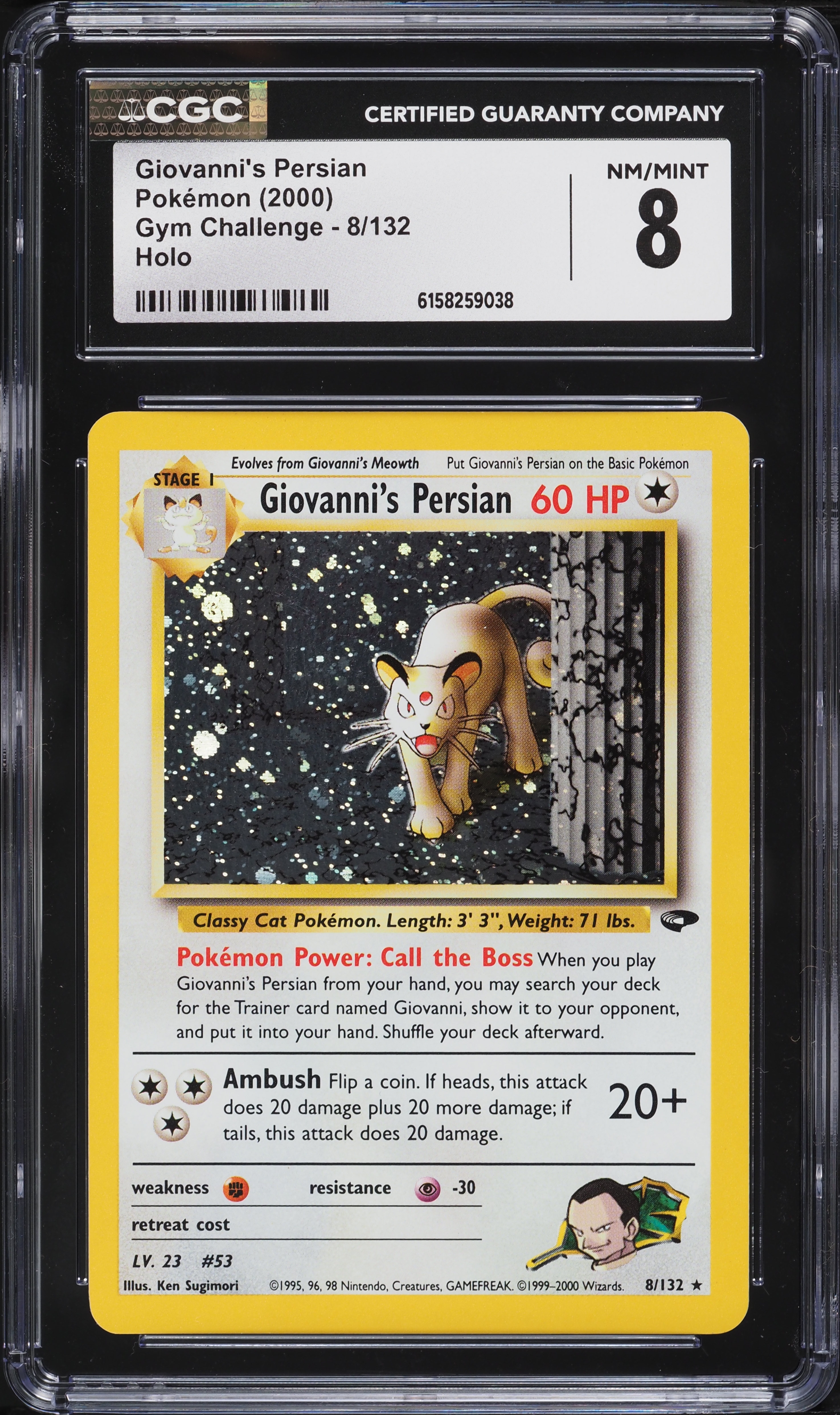 2000 Pokemon Gym Challenge Holo Giovanni's Persian #8 CGC 8 NM-MT