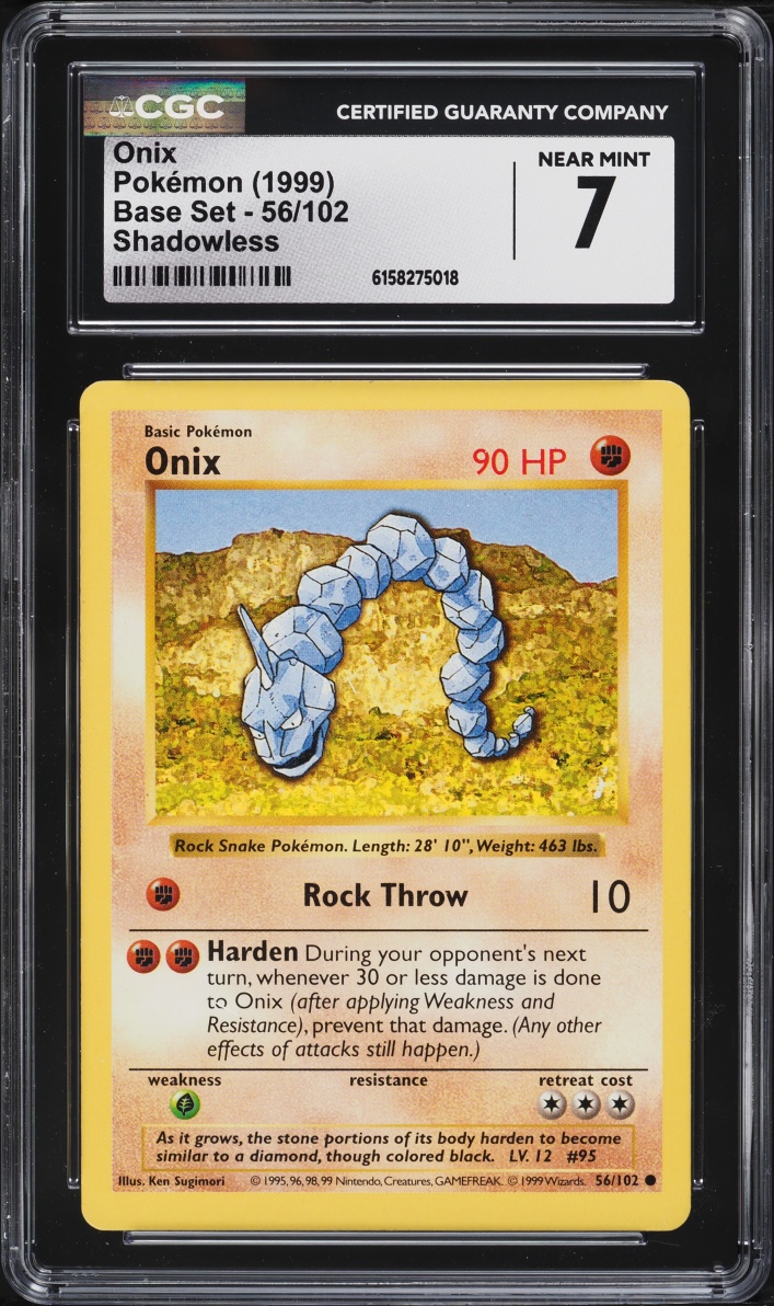 1999 Pokemon Base Set Shadowless Onix #56 CGC 7 NRMT