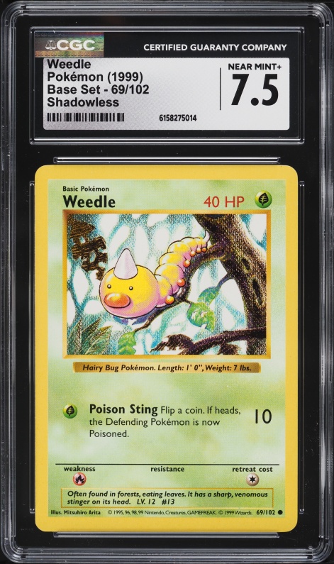 1999 Pokemon Base Set Shadowless Weedle #69 CGC 7.5 NRMT+