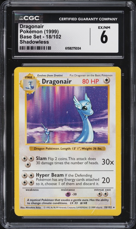 1995 dragonair pokemon card value Pokemon Base Set Rare Dragonair #18 [1st Edition] [CGC 8.5]
