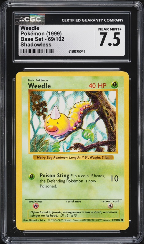 1999 Pokemon Base Set Shadowless Weedle #69 CGC 7.5 NRMT+