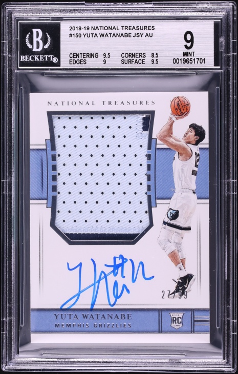 2018 National Treasures Yuta Watanabe ROOKIE PATCH AUTO /99 #150 BGS 9 MINT