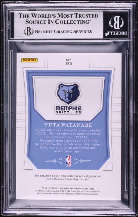 2018 National Treasures Yuta Watanabe ROOKIE PATCH AUTO /99 #150 BGS 9 MINT