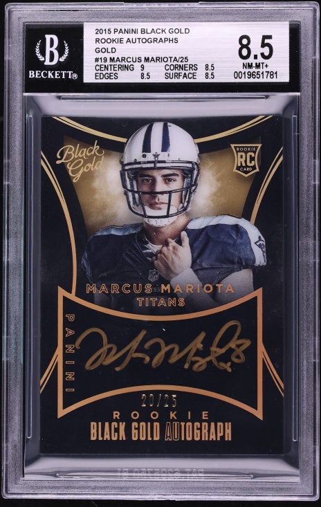 2015 Panini Black Gold Gold Marcus Mariota ROOKIE AUTO /25 #RAUMM BGS 8.5 NM-MT+