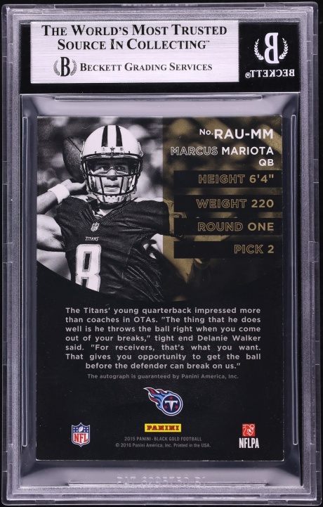 2015 Panini Black Gold Gold Marcus Mariota ROOKIE AUTO /25 #RAUMM BGS 8.5 NM-MT+