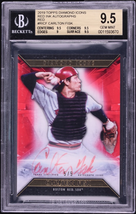 2019 Topps Diamond Icons Red Ink Carlton Fisk AUTO 5/5 #RI-CF BGS 9.5 GEM MINT