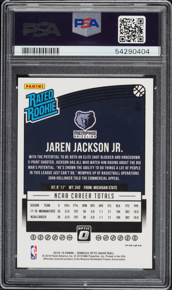 2018 Donruss Optic Shock Jaren Jackson Jr. ROOKIE #188 PSA 9 MINT