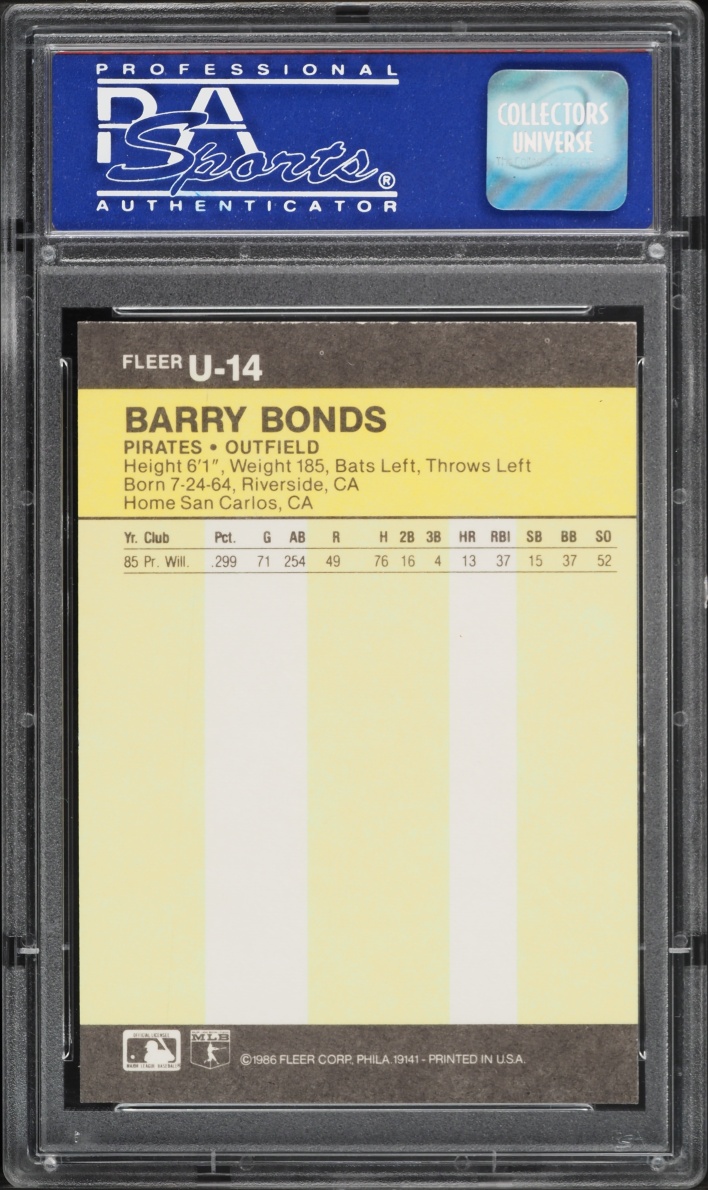 1986 Fleer Update Barry Bonds ROOKIE #U-14 PSA 9 MINT