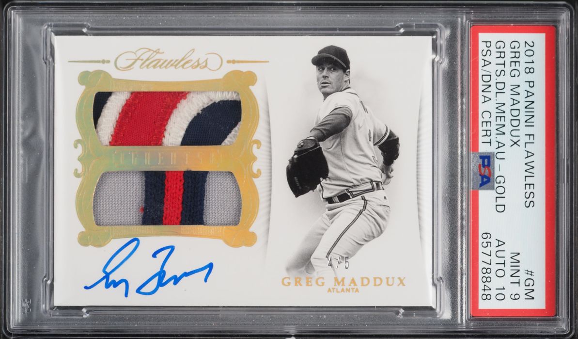 2018 Panini Flawless Greats Dual Gold Greg Maddux PATCH AUTO DNA 10 /5 #GDM-GM PSA 9 MINT