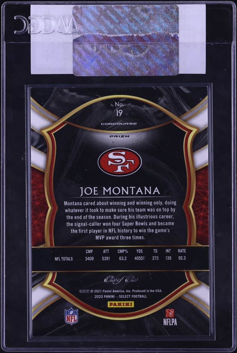 2020 Select Concourse Black Disco Joe Montana 1/1 #19 CGC AUTH