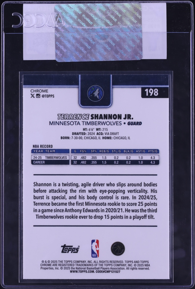 2025 Topps Chrome Wave Refractor Terrence Shannon Jr. #198 CGC AUTH