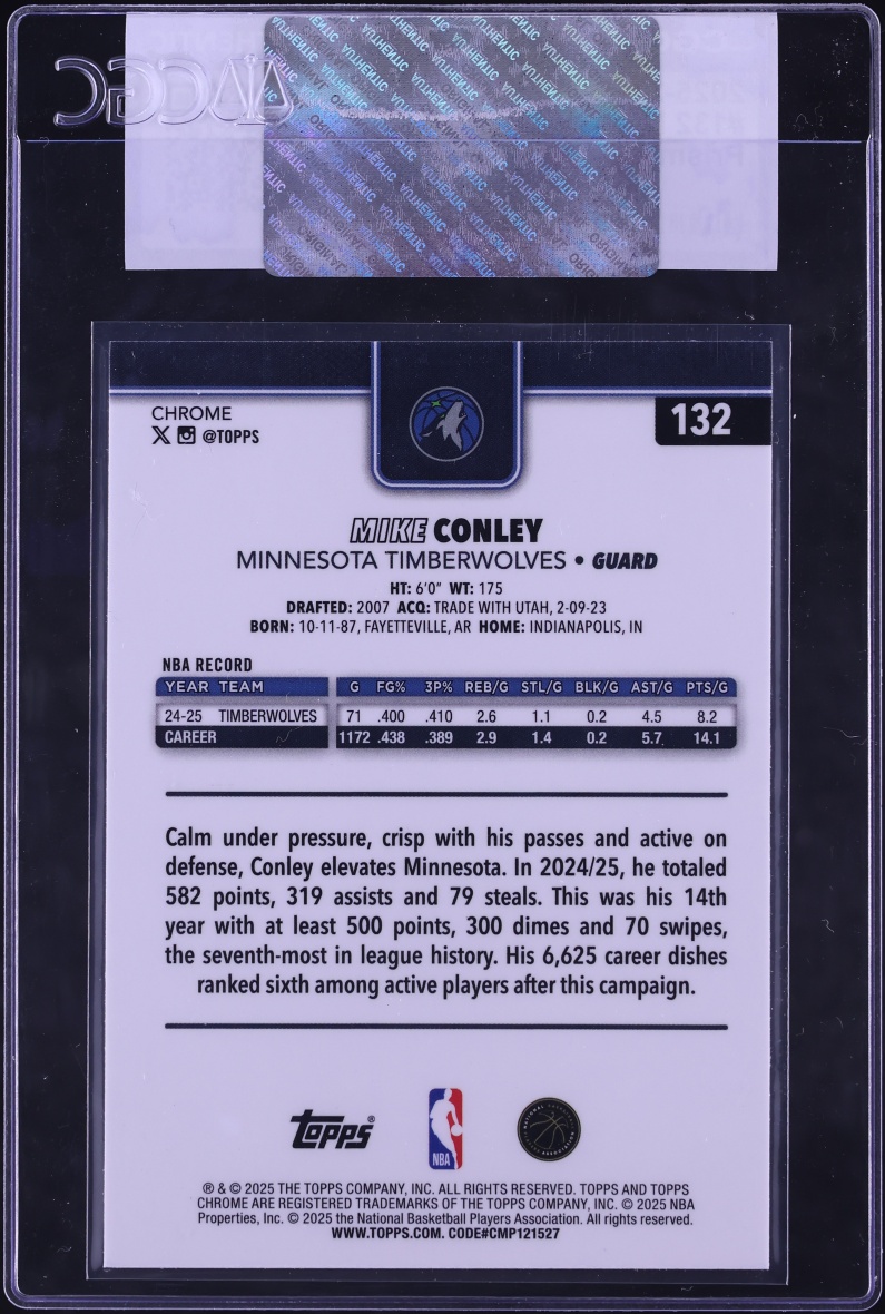 2025 Topps Chrome Prism Refractor Mike Conley #132 CGC AUTH