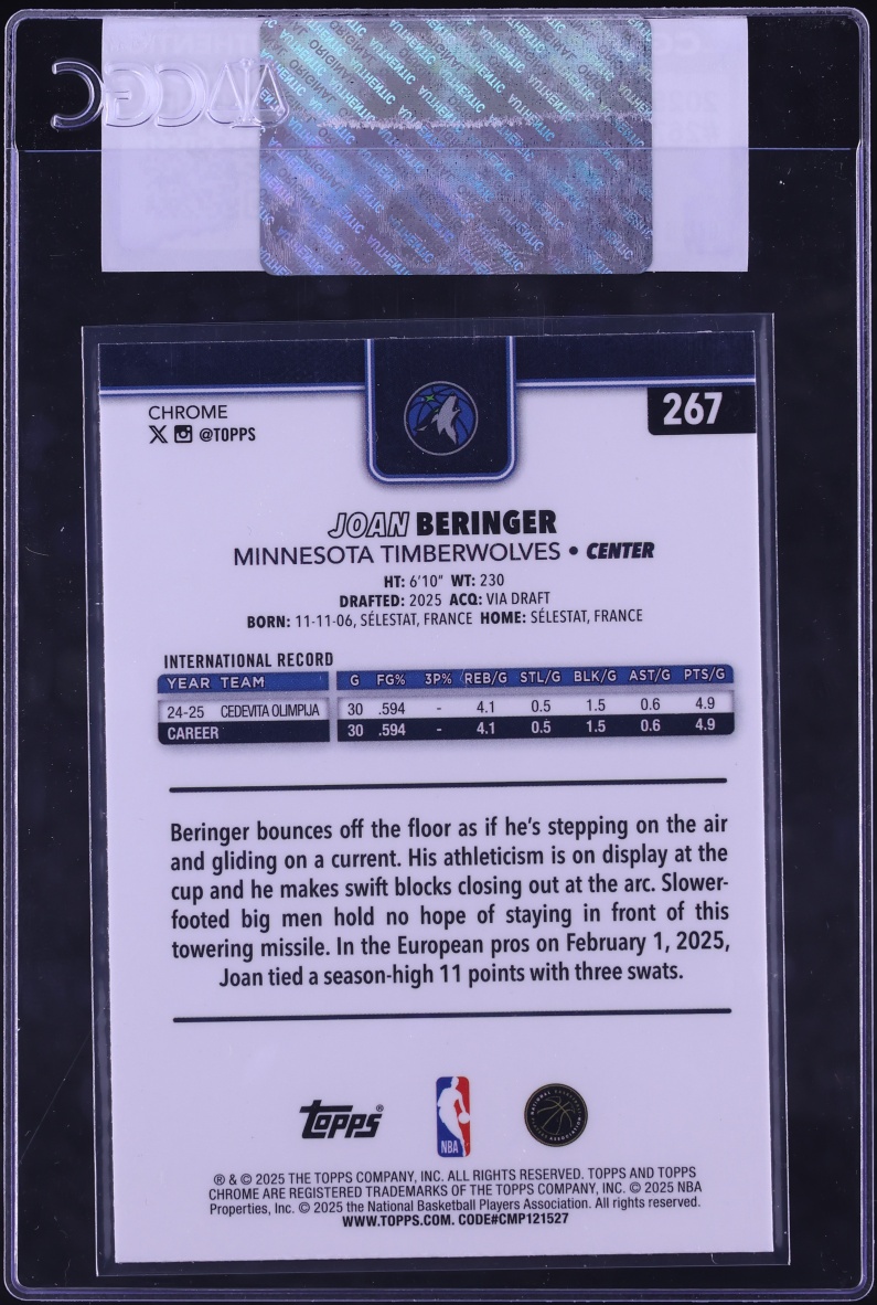 2025 Topps Chrome Joan Beringer ROOKIE #267 CGC AUTH