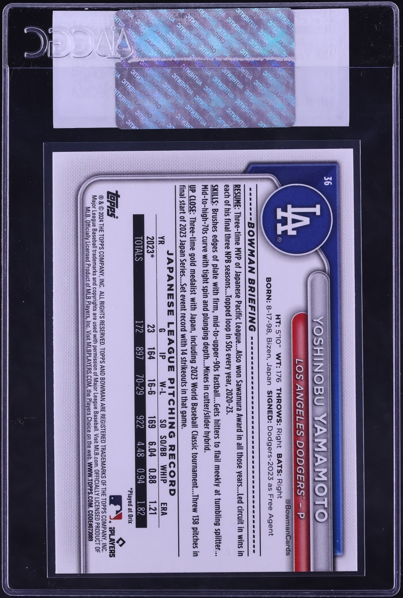 2024 Bowman Yoshinobu Yamamoto ROOKIE #36 CGC AUTH
