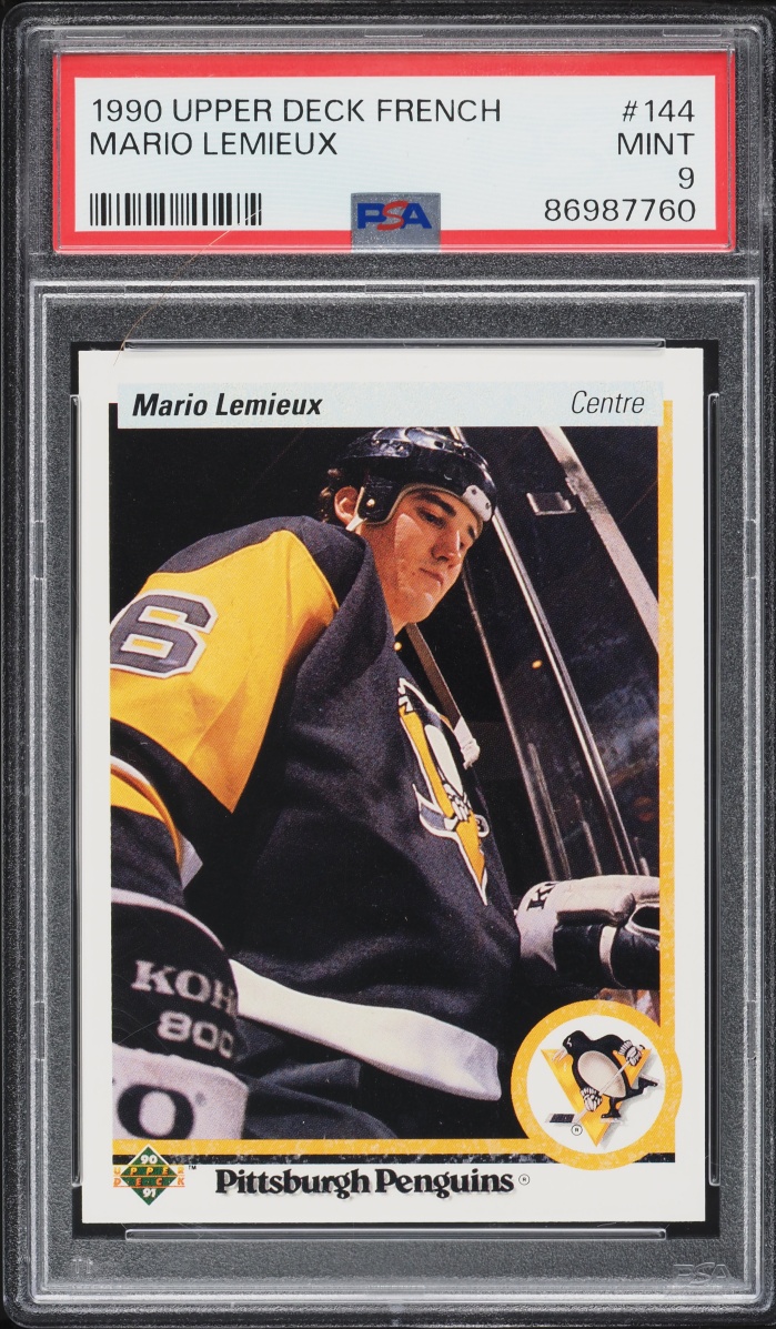 1990 Upper Deck French Mario Lemieux #144 PSA 9 MINT