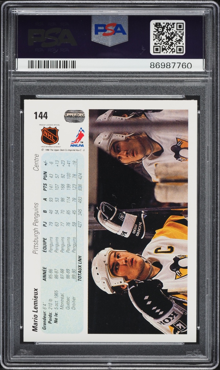 1990 Upper Deck French Mario Lemieux #144 PSA 9 MINT