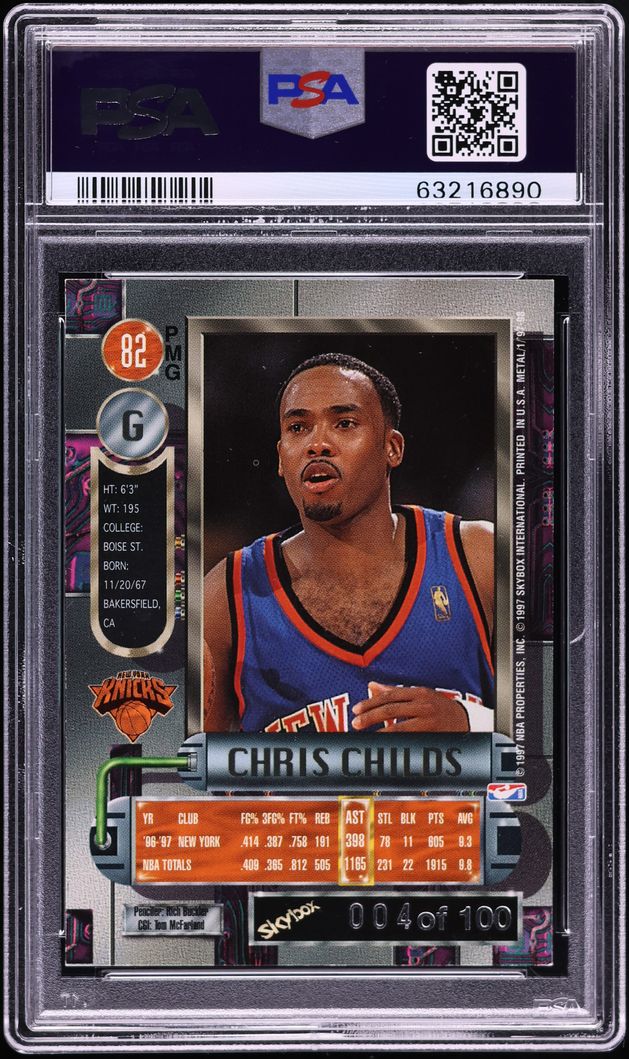 1997 Metal Universe Precious Metal Gems PMG Green Chris Childs /10 #82 PSA 4 VGEX