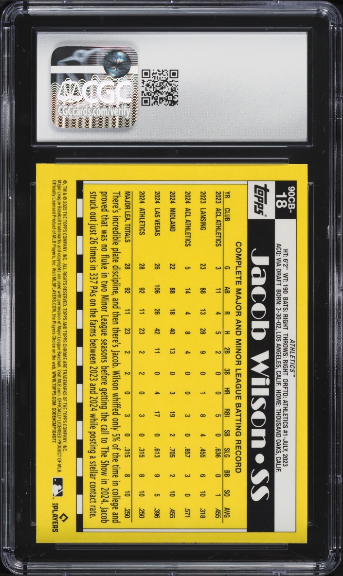 2025 Topps Chrome '90 Jacob Wilson ROOKIE #90CB-18 CGC 10 GEM MINT