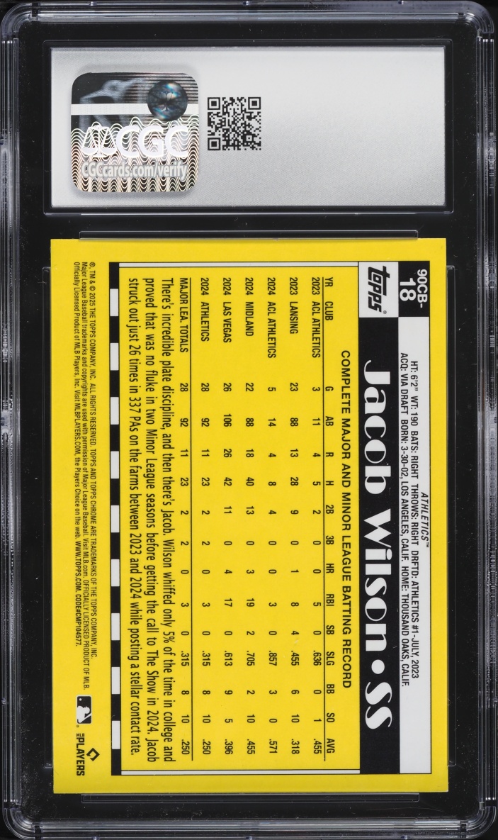 2025 Topps Chrome '90 Jacob Wilson ROOKIE #90CB-18 CGC 10 GEM MINT