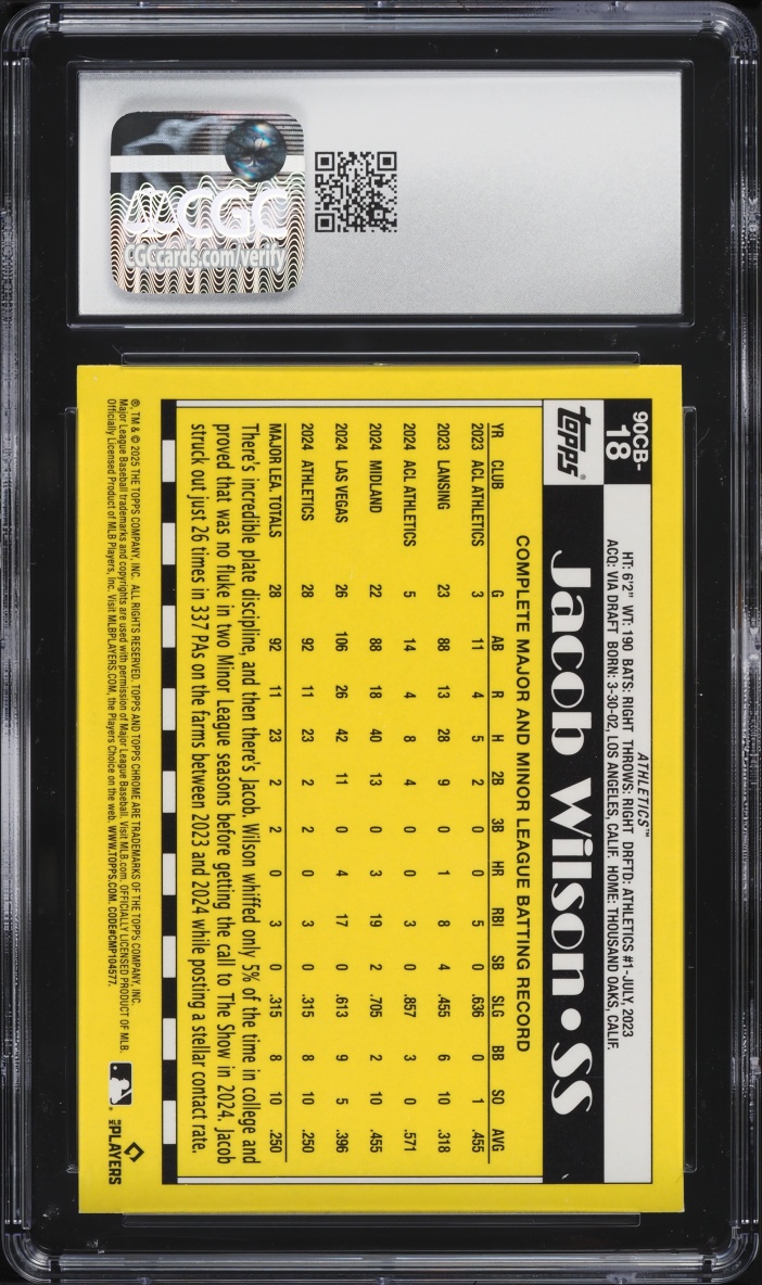 2025 Topps Chrome '90 Jacob Wilson ROOKIE #90CB-18 CGC 10 GEM MINT