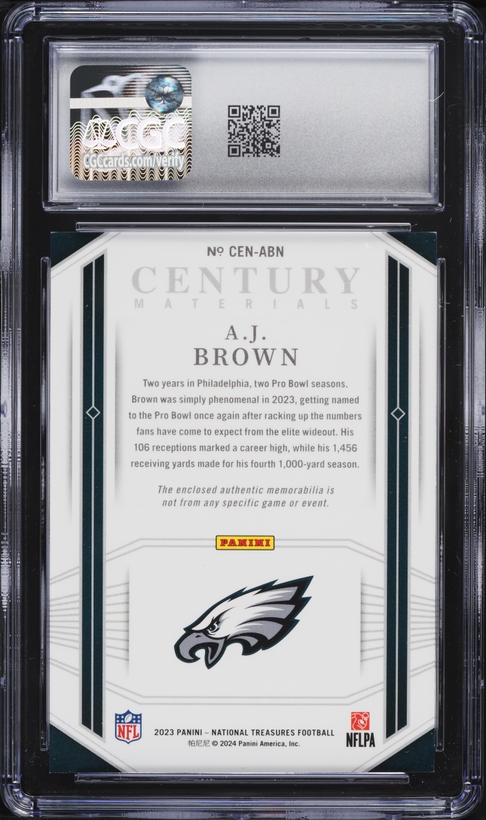 2023 National Treasures Century Materials A.J. Brown PATCH /99 #CEN-ABN CGC 9 MINT