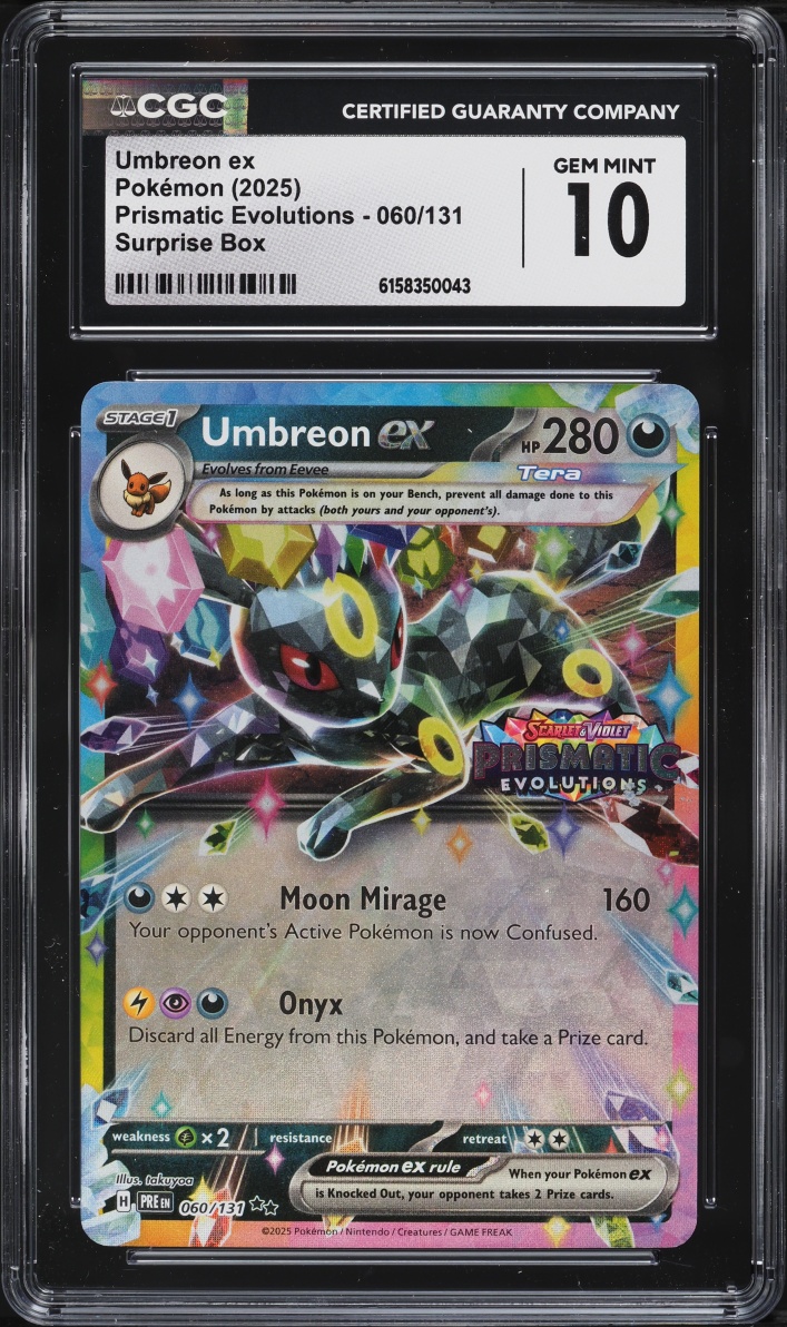 2025 Pokemon Scarlet & Violet Prismatic Evolutions Surprise Box Umbreon ex #60 CGC 10 GEM MINT
