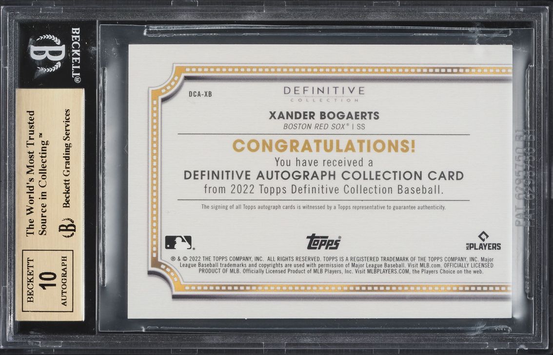 2022 Topps Definitive Collection Xander Bogaerts AUTO /25 #DCA-XB BGS 10 PRISTINE