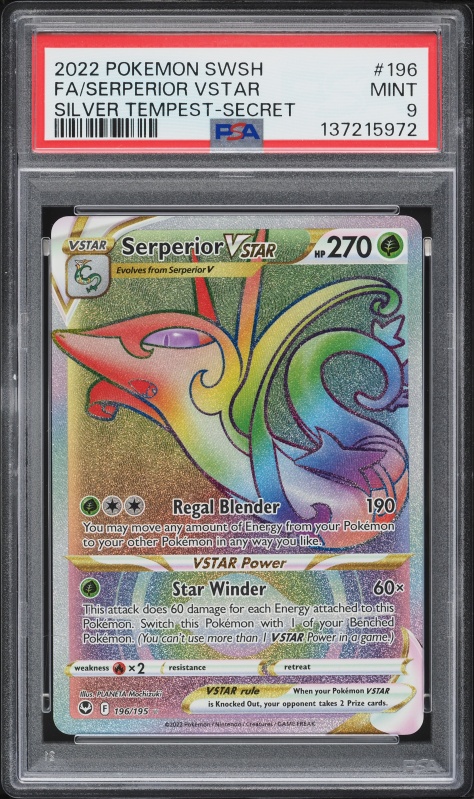 2022 Pokemon Sword & Shield Silver Tempest Rainbow Rare Serperior VSTAR #196 PSA 9 MINT