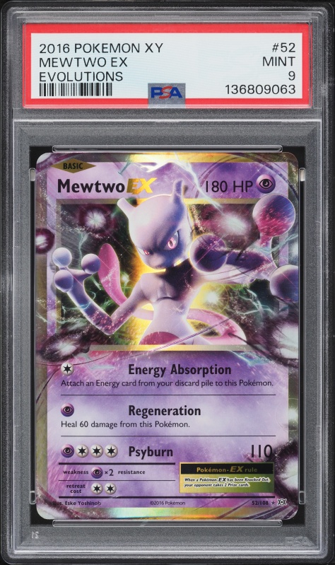 2016 Pokemon XY Evolutions Mewtwo EX #52 PSA 9 MINT on Fanatics