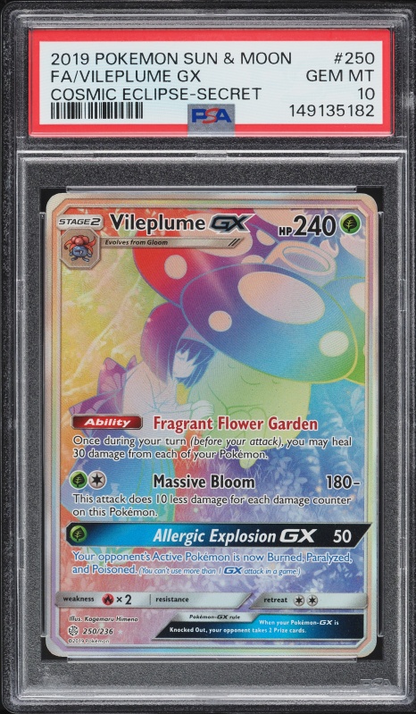 2019 Pokemon Sun & Moon Cosmic Eclipse SEC Vileplume GX #250 PSA 10 GEM MINT