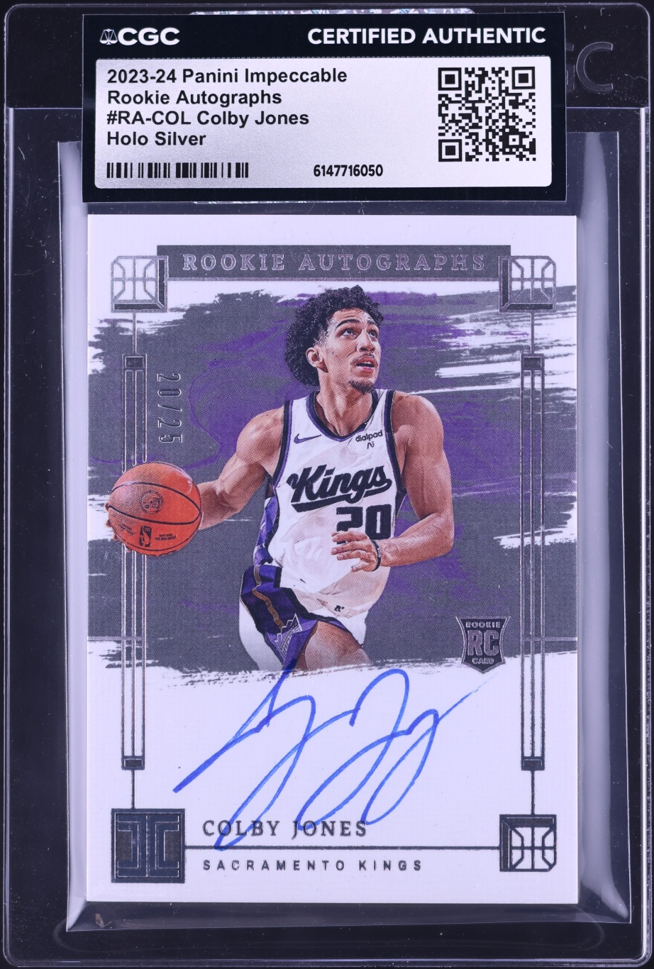 2023 Panini Impeccable Holo Silver Colby Jones ROOKIE AUTO JERSEY # 20/25 #RA-COL CGC AUTH