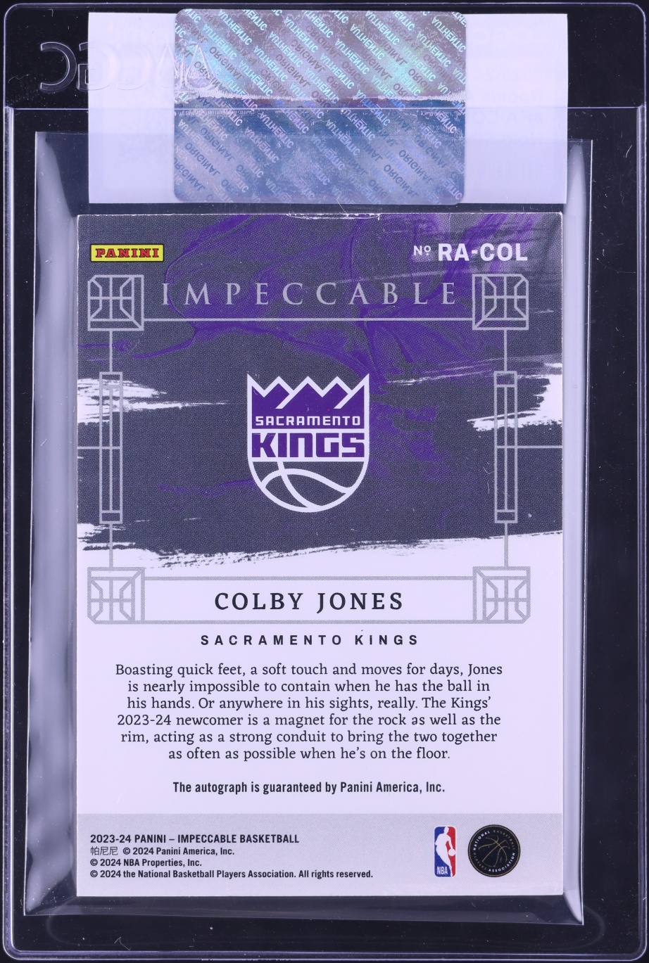 2023 Panini Impeccable Holo Silver Colby Jones ROOKIE AUTO JERSEY # 20/25 #RA-COL CGC AUTH