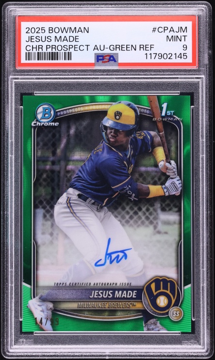 2025 Bowman Chrome Green Refractor Jesus Made PROSPECT AUTO /99 #CPAJM PSA 9 MINT