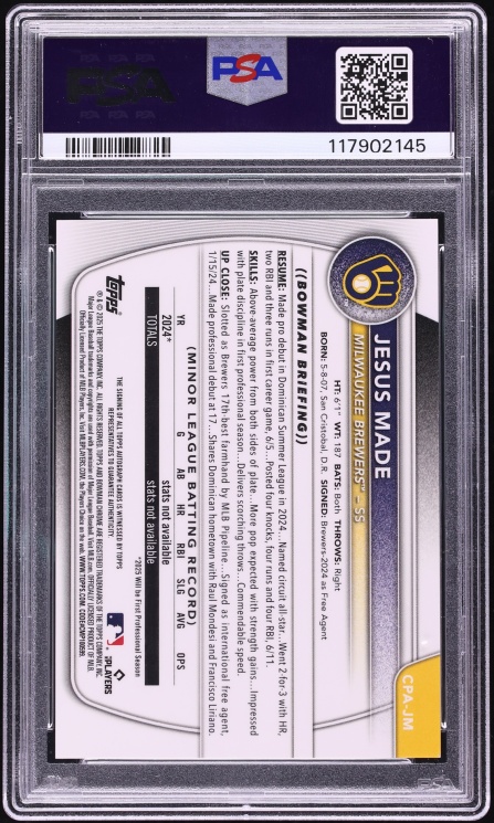 2025 Bowman Chrome Green Refractor Jesus Made PROSPECT AUTO /99 #CPAJM PSA 9 MINT