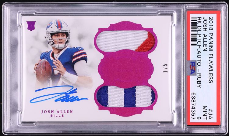 2018 Panini Flawless Ruby Josh Allen ROOKIE PATCH AUTO /5 #JA PSA 9 MINT