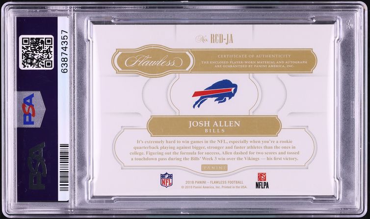 2018 Panini Flawless Ruby Josh Allen ROOKIE PATCH AUTO /5 #JA PSA 9 MINT