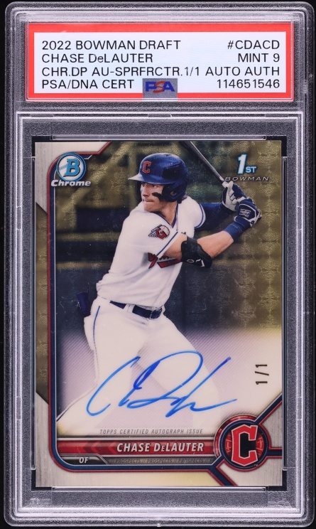 2022 Bowman Draft Chrome Superfractor Chase DeLauter PROSPECT AUTO DNA AUTH 1/1 #CDA-CD PSA 9