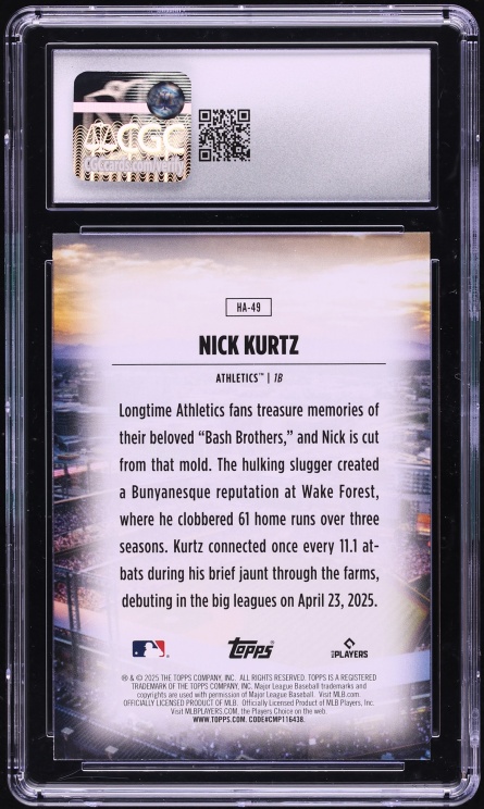 2025 Topps Update Home Field Advantage Nick Kurtz ROOKIE #HA-49 CGC 8.5 NM-MT+