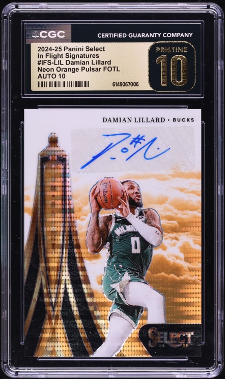 2024 Select In Flight Neon Orange Pulsar FOTL Damian Lillard AUTO /30 #IFS-LIL CGC 10 PRISTINE