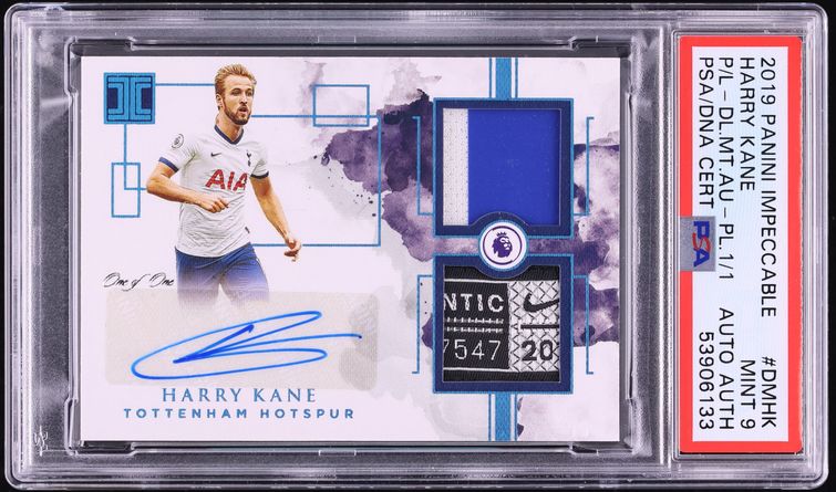 2019 Panini Impeccable Premier League Harry Kane PATCH AUTO 1/1 #DM-HK PSA 9 MINT